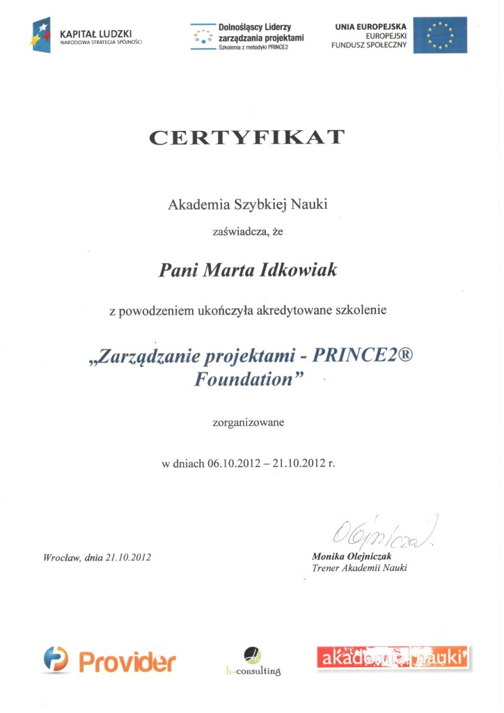 certyfikat prince2